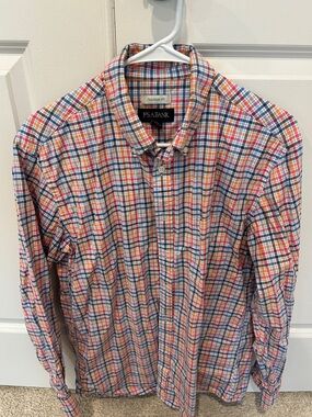 Jos. A. Bank Orange and Blue Plaid Button-Down shirt.
